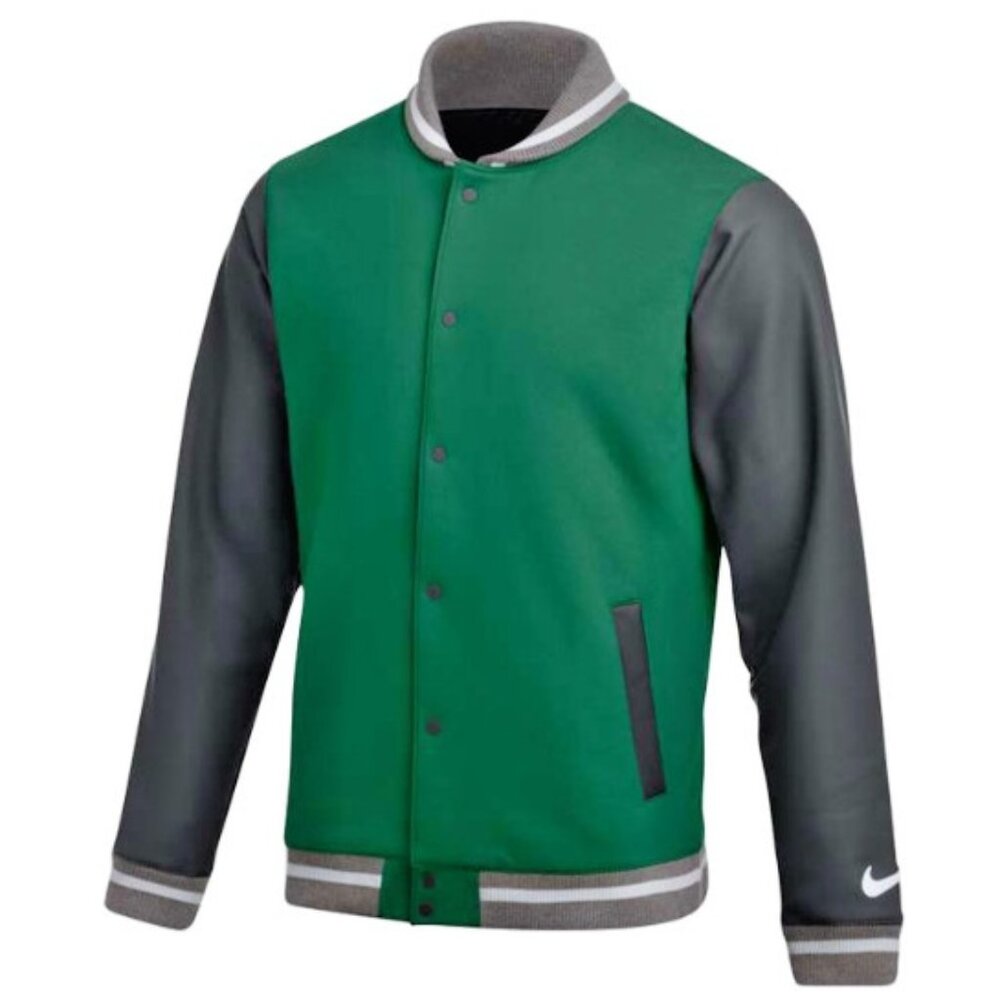 New! NIKE Men Team Dark Green Letterman Jacket DJ5971-341 | Small | MSRP: $232